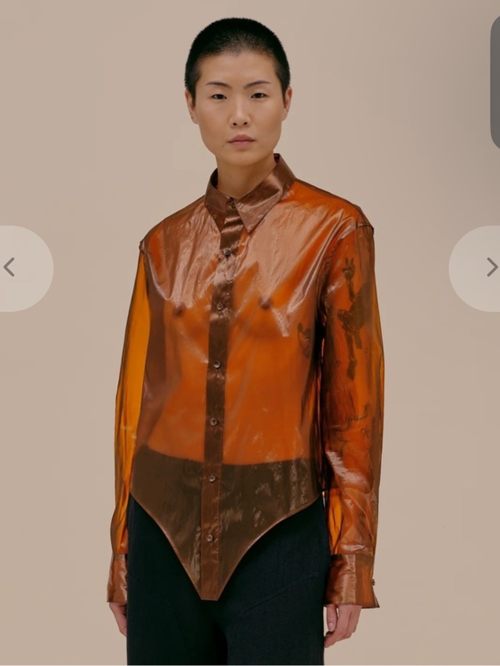 ECKHAUS LATTA Organza Button Down Shirt in Amber in Size L